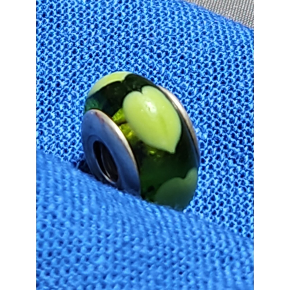 Authentic Pandora Murano Green Lime Love Hearts Glass Charm 790656 S 925 ALE